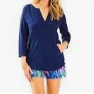 Lilly Pulitzer Jules Navy Blue popover French Terry Sz Medium